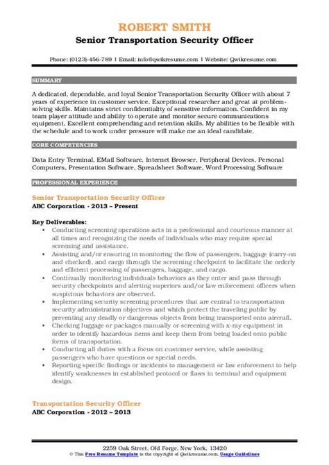 Transportation Security Officer Resume Samples .